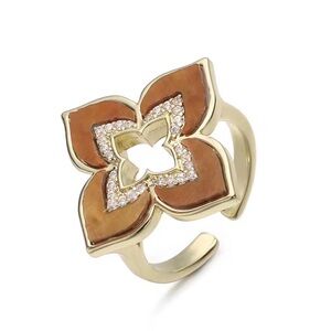 GOLD BROWN CZ ARCYLIC FLORETTE ADJUSTABLE RING